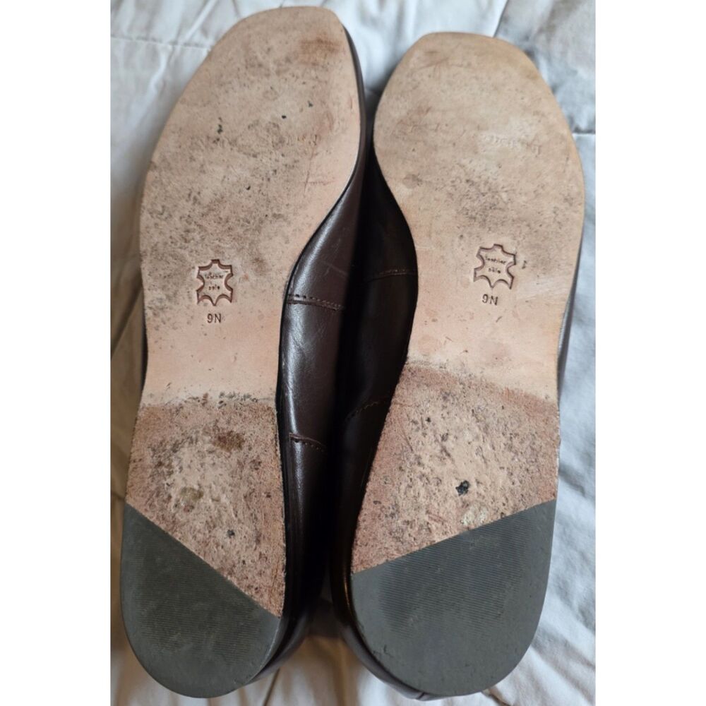 Vtg Enzo Angiolini Liberty Brown Leather Loafers Flats Womens 9N Croc Square Toe - Picture 4 of 4